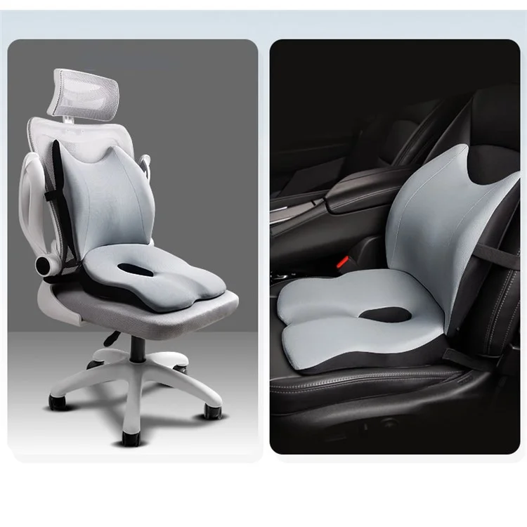 LOVERCAR Ergonomic Car Seat Cushion Memory Foam Slow Rebound Chair Cushion with Backrest - Gris