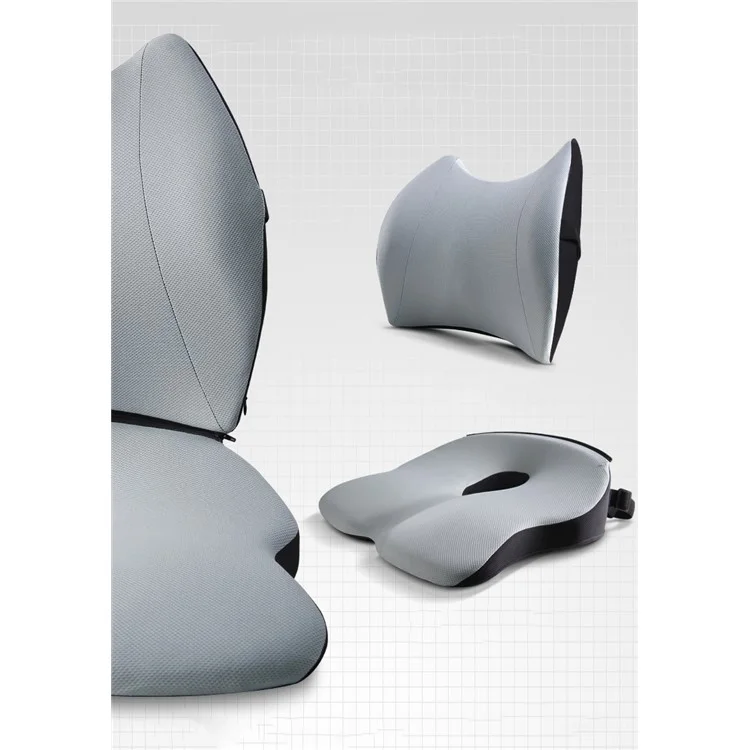 LOVERCAR Ergonomic Car Seat Cushion Memory Foam Slow Rebound Chair Cushion with Backrest - Gris