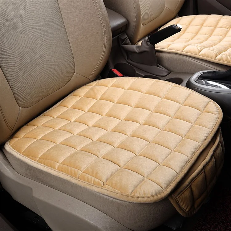 Non-slip Winter Car Front Seat Cover Pad Universal Warm Velvet Cushion with Pocket - Beige