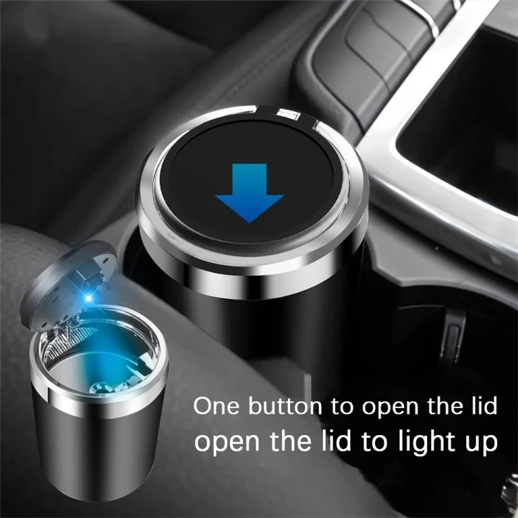 ABS+Metallauskleidung LED-Leuchte Autotaschenaschenbecher Fahrzeuginnenraum Mülleimer Aschenbecher mit Deckel - Schwarz