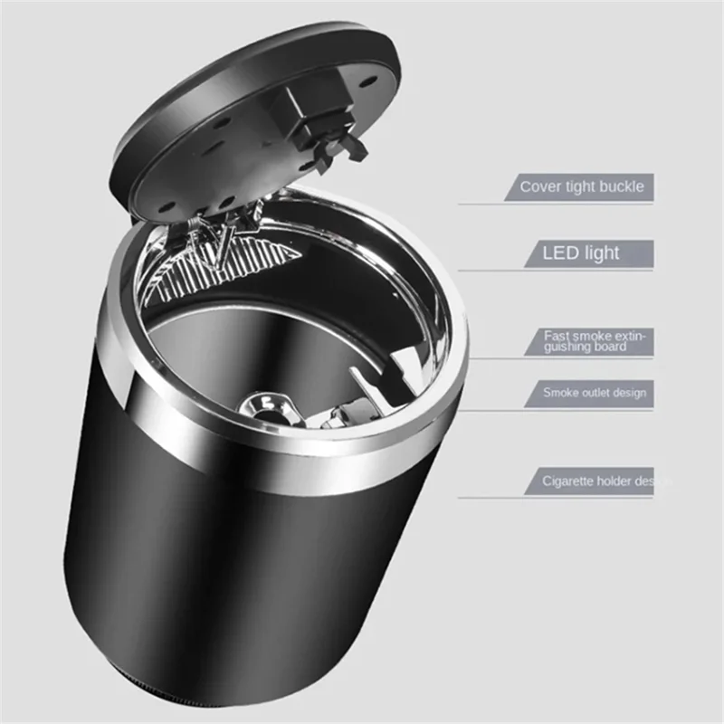 ABS+Metal Liner LED Light Car Ashtray Vehicle Interior Garbage Can Ashtray with Lid - Red