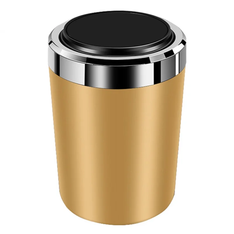 ABS+Metal Liner LED Light Car Ashtray Vehicle Interior Garbage Can Ashtray with Lid - Gold