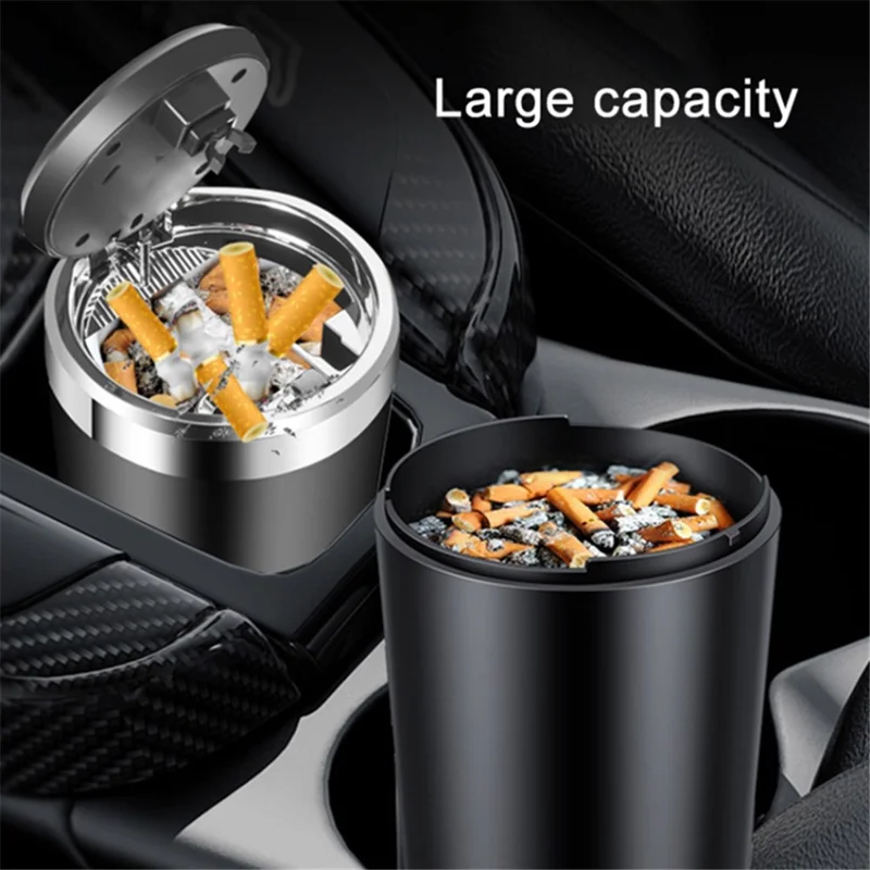 ABS+Metal Liner LED Light Car Ashtray Vehicle Interior Garbage Can Ashtray with Lid - Gold