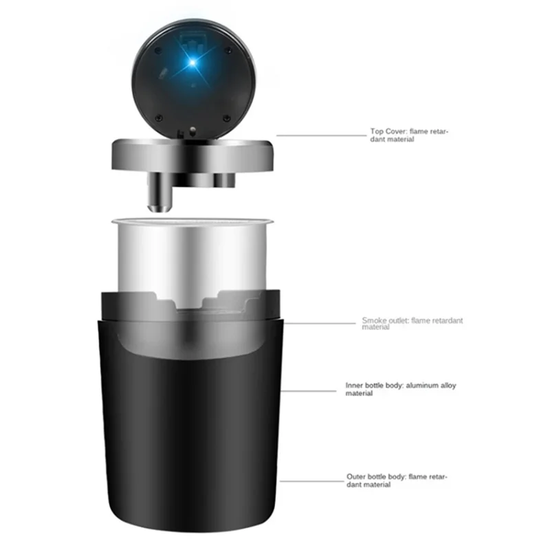 ABS+Metal Liner LED Light Car Ashtray Vehicle Interior Garbage Can Ashtray with Lid - Gold