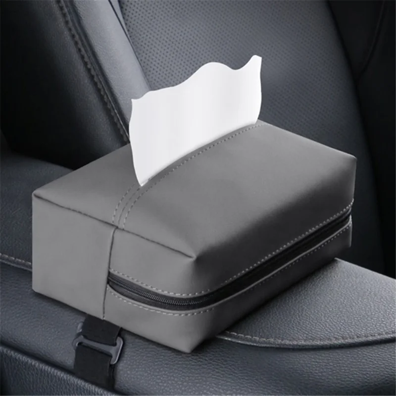 Napa Leather Car Tissue Box Holder Back Seat Headrest Hanging Tissue Box - Grey
