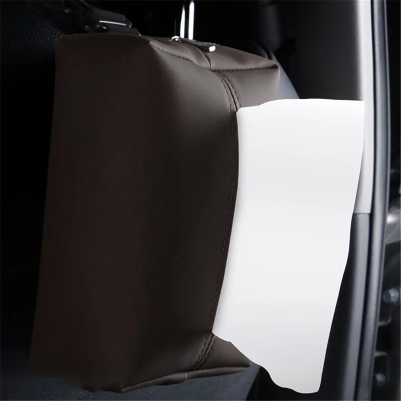Napa Leather Car Tissue Box Holder Back Seat Headrest Hanging Tissue Box - Black