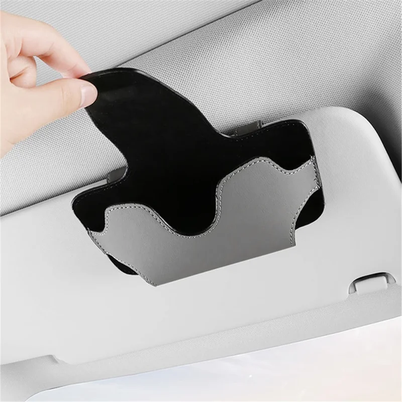 Nappa Texture PU Leather Car Glasses Storage Case Sun Visor Clip Sunglasses Holder - Black