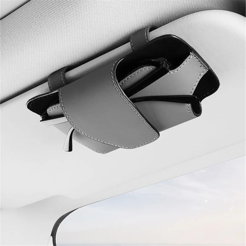 Nappa Texture PU Leather Car Glasses Storage Case Sun Visor Clip Sunglasses Holder - Black