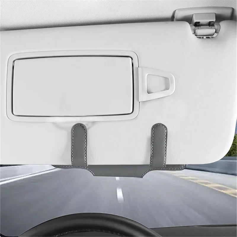 Nappa Texture PU Leather Car Glasses Storage Case Sun Visor Clip Sunglasses Holder - Black