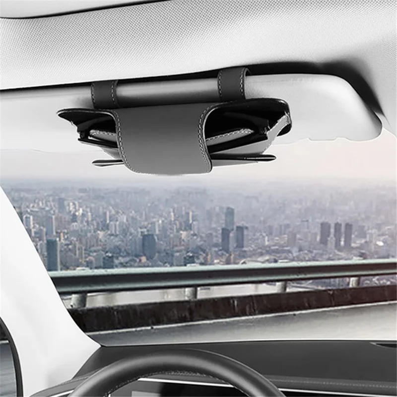 Nappa Texture PU Leather Car Glasses Storage Case Sun Visor Clip Sunglasses Holder - Green