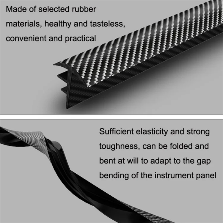 160cm Car Dashboard Seal Strip Soundproof Rubber Edges Sealing Strip - Carbon Fiber Texture