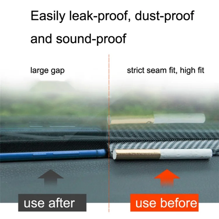 160cm Car Dashboard Seal Strip Soundproof Rubber Edges Sealing Strip - Carbon Fiber Texture