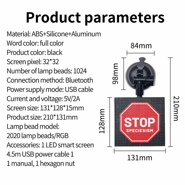 HCZ-01 Schermo di visualizzazione immagini LED per auto Scheda di messaggi per finestrino posteriore con controllo Bluetooth app 