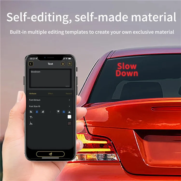HCZ-01 Schermo di visualizzazione immagini LED per auto Scheda di messaggi per finestrino posteriore con controllo Bluetooth app 