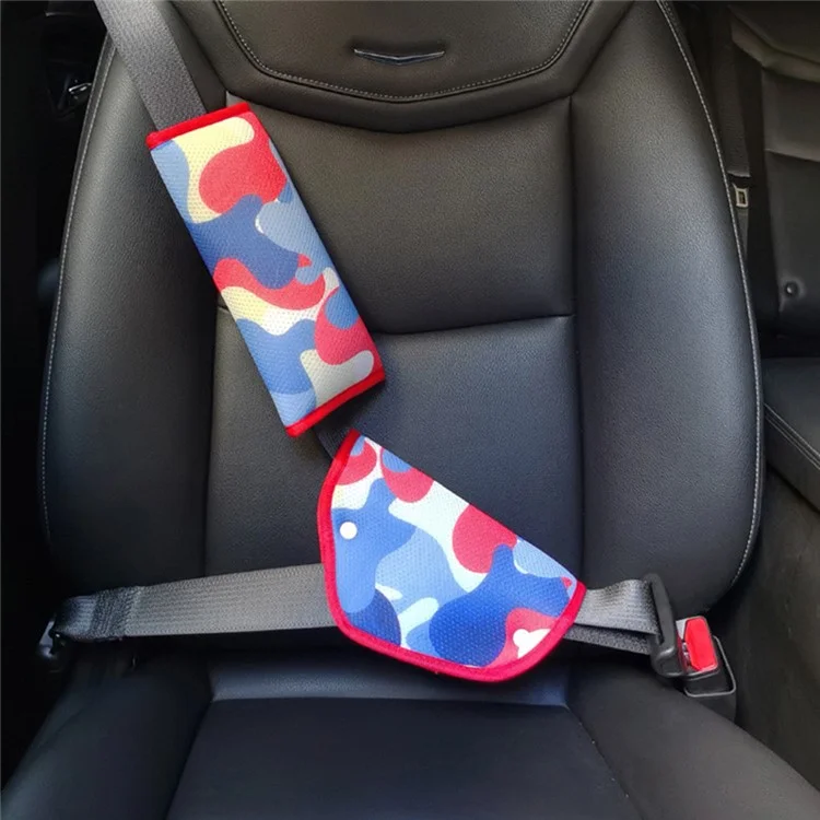 HJ005 2Pcs / Set Stylish Car Safety Belt Shoulder Protection Cover Seat Belt Adjuster - Camouflage Red