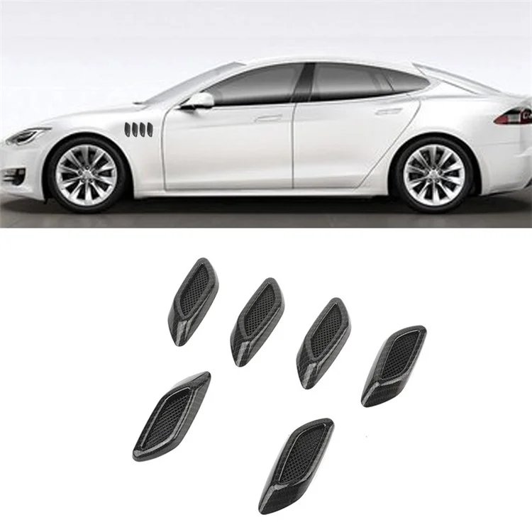 LKT032 6Pcs / Set Car Decoration Air Flow Vent Sticker Universal DIY Decorative Outlet Flow Vent Protection Sticker Decor - Carbon Fiber Texture