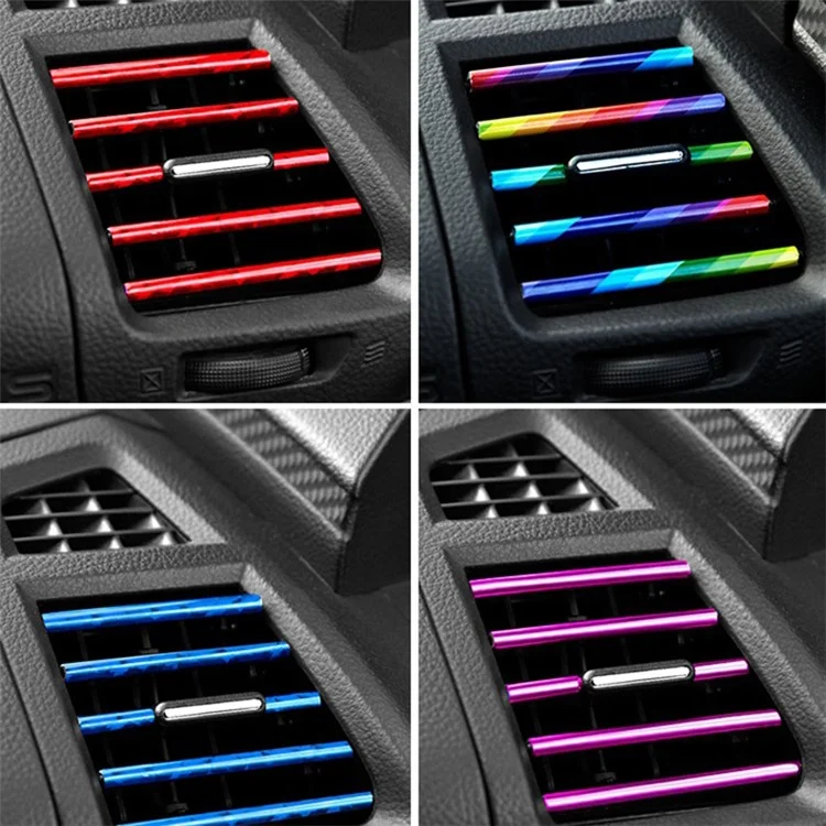 10 pièces Bandes décoratives de sortie d'air pour voiture Garniture de véhicule Bandes flexibles en PVC - Bleu
