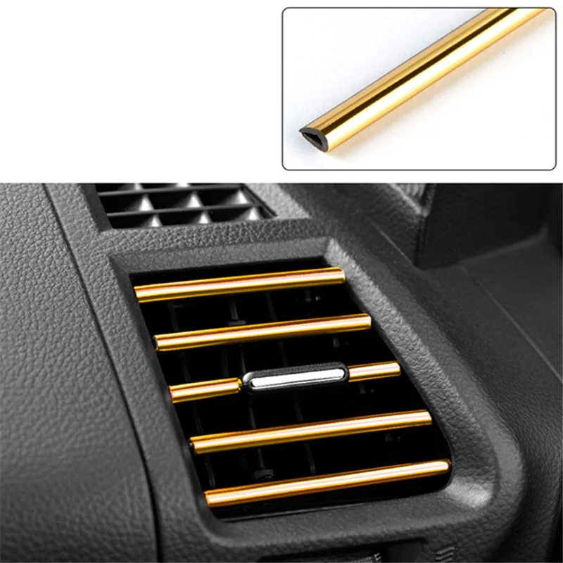 10Pcs Car Air Outlet Decorative Strips Vehicle Trim Air Vent Flexible PVC Decor Strips - Electroplating Gold