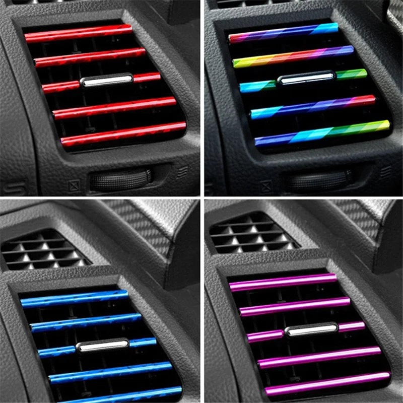 10Pcs Car Air Outlet Decorative Strips Vehicle Trim Air Vent Flexible PVC Decor Strips - Electroplating Gold