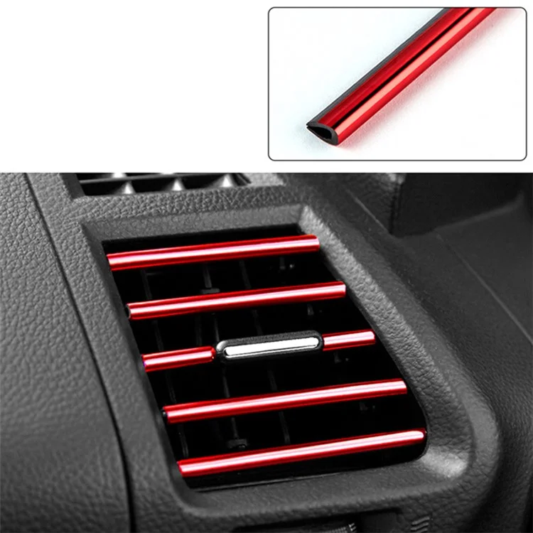 10Pcs Car Air Outlet Decorative Strips Vehicle Trim Air Vent Flexible PVC Decor Strips - Electroplating Red