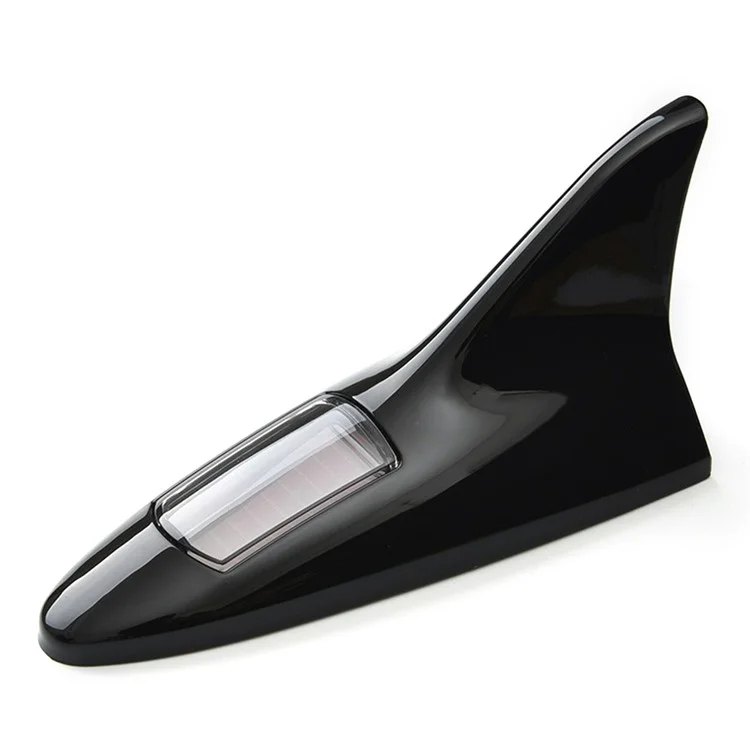 045 Solar-Powered Shark Fin Car Roof Tail Wing 8 LED Flashing Lights Modified Car Light - Black