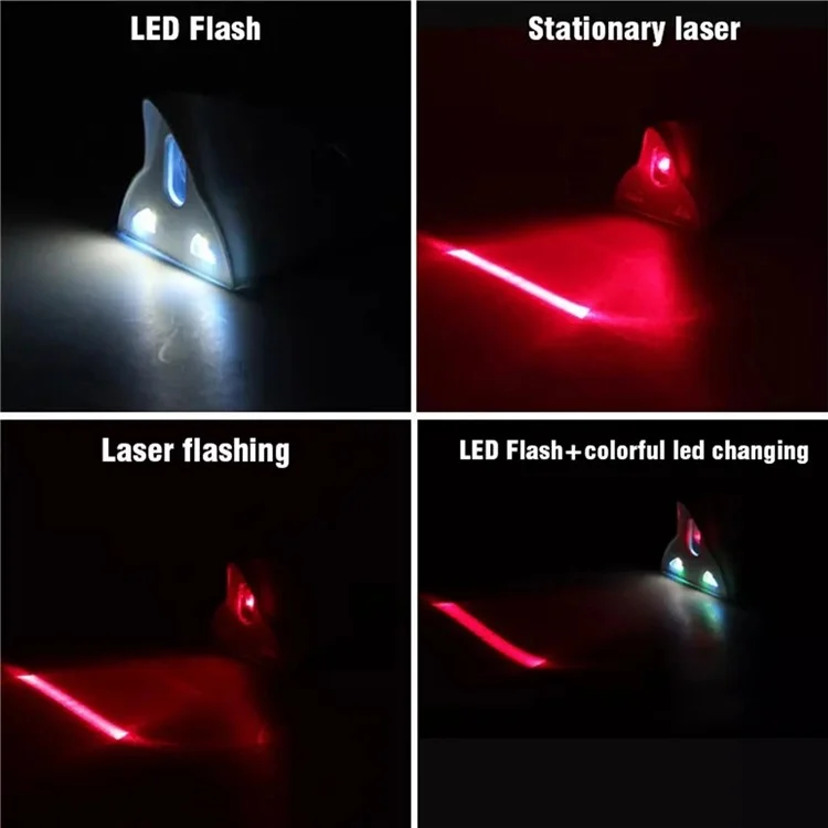 045 Solar-Powered Shark Fin Car Roof Tail Wing 8 LED Flashing Lights Modified Car Light - Black