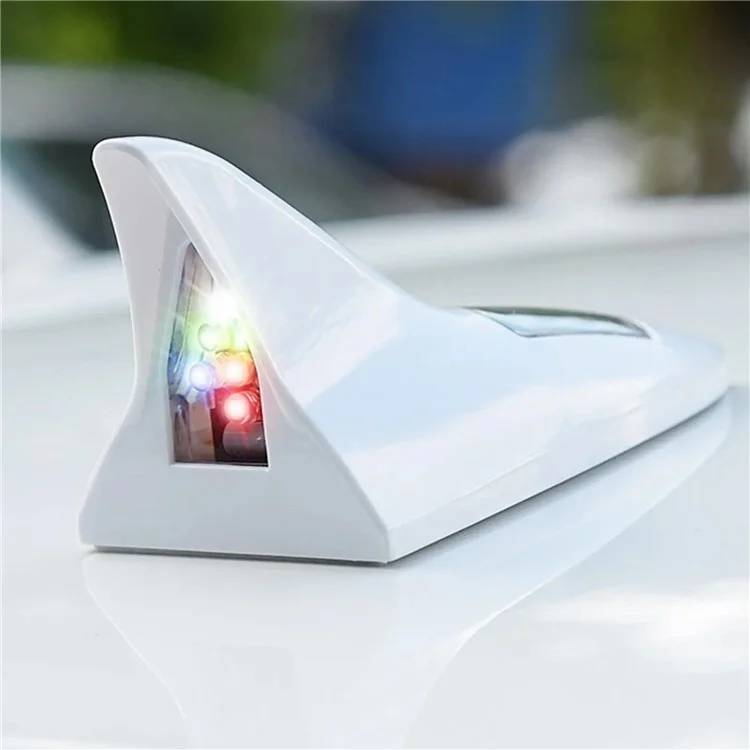 045 Solar-Powered Shark Fin Car Roof Tail Wing 8 LED Flashing Lights Modified Car Light - White