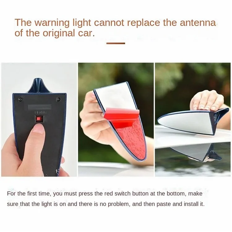 045 Solar-Powered Shark Fin Car Roof Tail Wing 8 LED Flashing Lights Modified Car Light - White