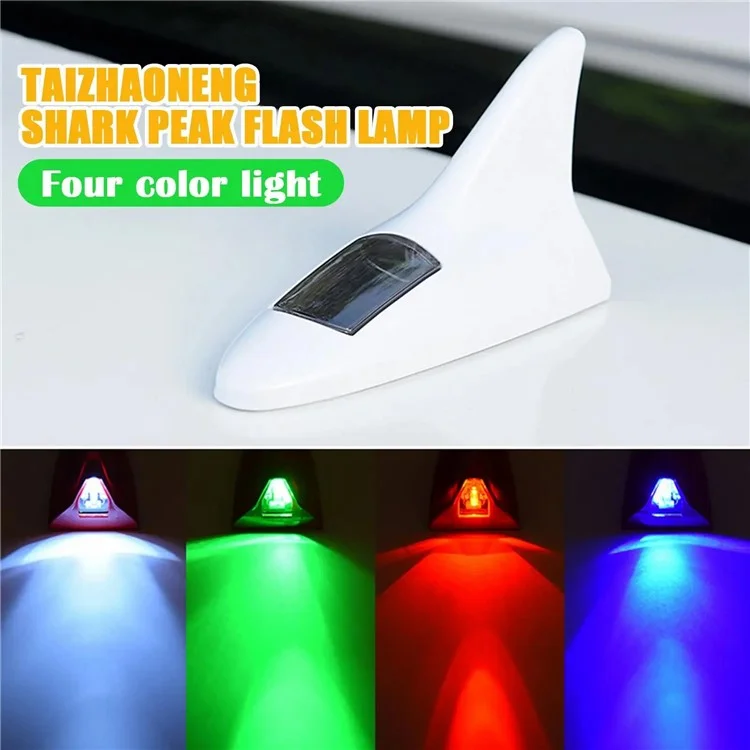 045 Solar-Powered Shark Fin Car Roof Tail Wing 8 LED Flashing Lights Modified Car Light - White