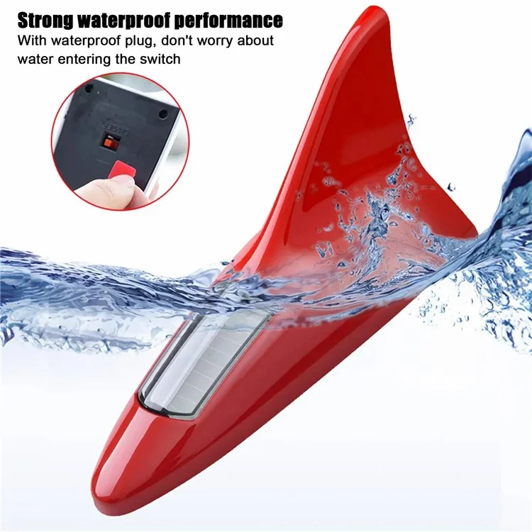 045 Solar-Powered Shark Fin Car Roof Tail Wing 8 LED Flashing Lights Modified Car Light - White