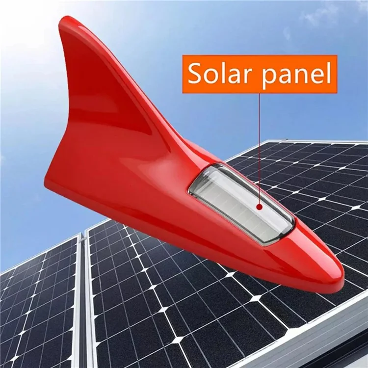 045 Solar-Powered Shark Fin Car Roof Tail Wing 8 LED Flashing Lights Modified Car Light - White