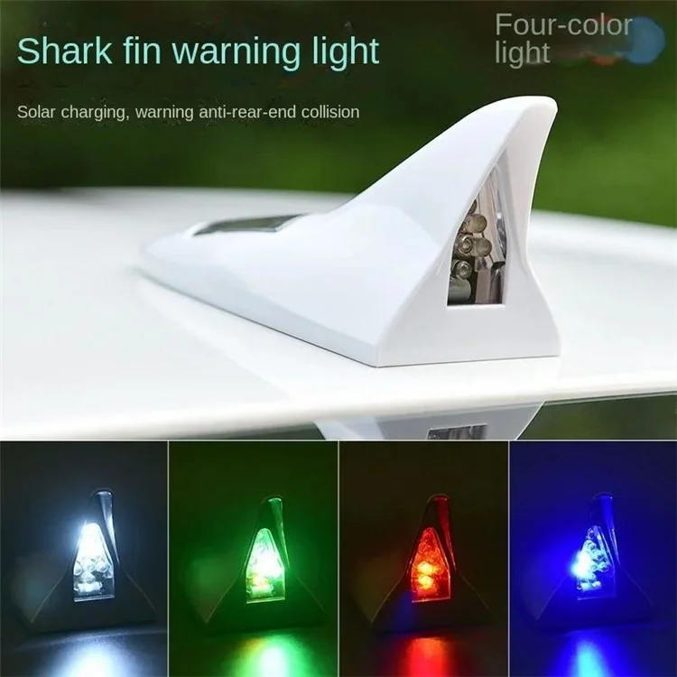 045 Solar-Powered Shark Fin Car Roof Tail Wing 8 LED Flashing Lights Modified Car Light - White