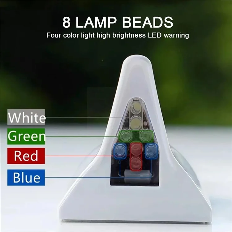 045 Solar-Powered Shark Fin Car Roof Tail Wing 8 LED Flashing Lights Modified Car Light - White
