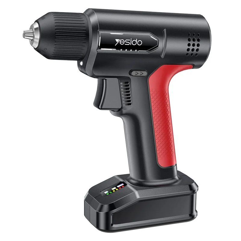 YESIDO EC36 Electric Screwdriver Set 3000mAh 8Nm Torque 400RPM Cordless Drill Kit with LED - Black