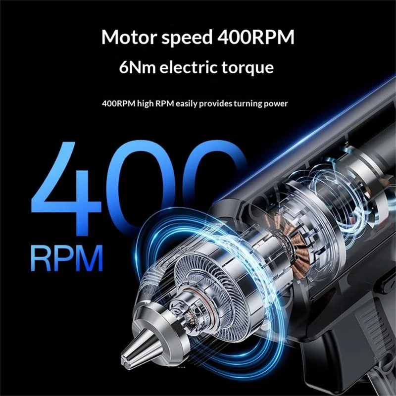 YESIDO EC36 Electric Screwdriver Set 3000mAh 8Nm Torque 400RPM Cordless Drill Kit with LED - Black