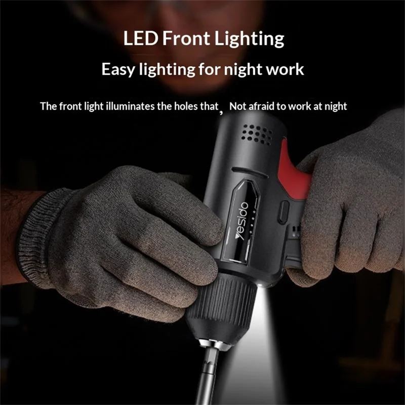 YESIDO EC36 Electric Screwdriver Set 3000mAh 8Nm Torque 400RPM Cordless Drill Kit with LED - Black