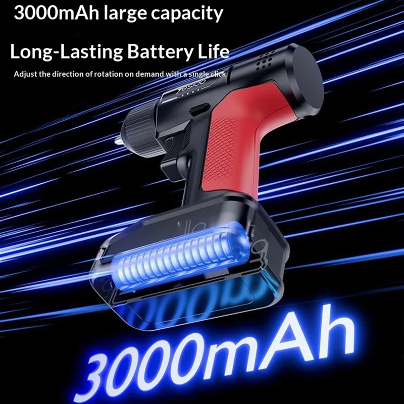 YESIDO EC36 Electric Screwdriver Set 3000mAh 8Nm Torque 400RPM Cordless Drill Kit with LED - Black