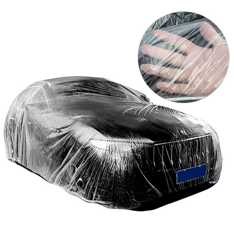 BY-004 Housse de Voiture Jetable Anti-Poussière et Imperméable en PE, avec Bande Élastique (Version Améliorée), Taille : L