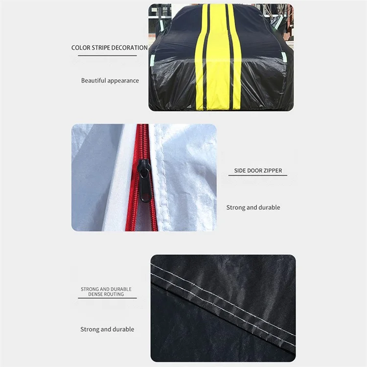 Copertura per Auto da Esterno Progettata per lo Splicing, Protezione da Sole, Acqua e Polvere, a Prova di Neve, in Pellicola di Alluminio - Nero+Giallo / 2XL