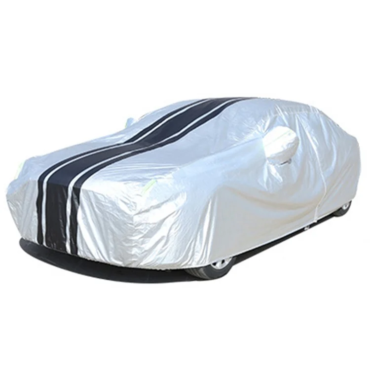 Splicing Design Outdoor Car Cover Sun Water Dust Protection Snowproof Aluminum Film Car Tarp Cover - Black+Silver / 3L