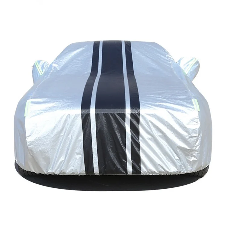 Splicing Design Outdoor Car Cover Sun Water Dust Protection Snowproof Aluminum Film Car Tarp Cover - Black+Silver / 3L
