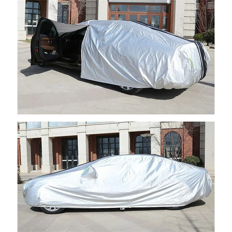 Splicing Design Outdoor Car Cover Sun Water Dust Protection Snowproof Aluminum Film Car Tarp Cover - Black+Silver / 3L