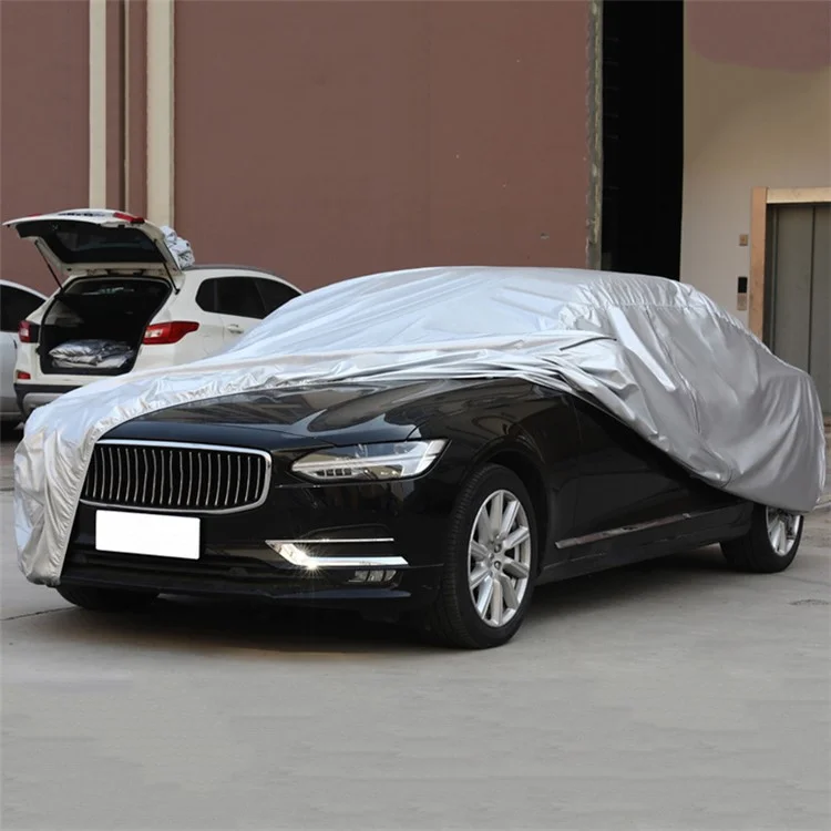 Full Car Cover Outdoor Waterproof All Weather Aluminum Foil Car Cover with Storage Bag - Silver / 2XL