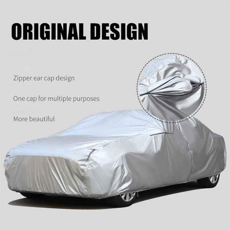 Full Car Cover Outdoor Waterproof All Weather Aluminum Foil Car Cover with Storage Bag - Silver / 2XL