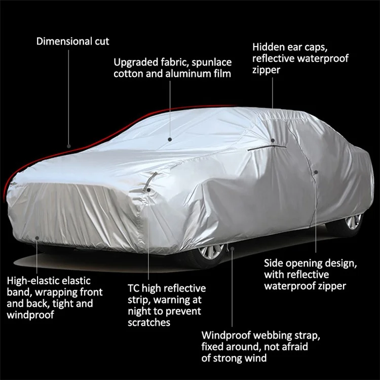 Full Car Cover Outdoor Waterproof All Weather Aluminum Foil Car Cover with Storage Bag - Silver / 2XL