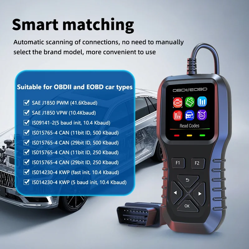 K1 bil OBD2 diagnostic scanner med farverig LCD-skærm 36600 motorkode ryddet værktøj til aflæsning af realtidsdata - Sort