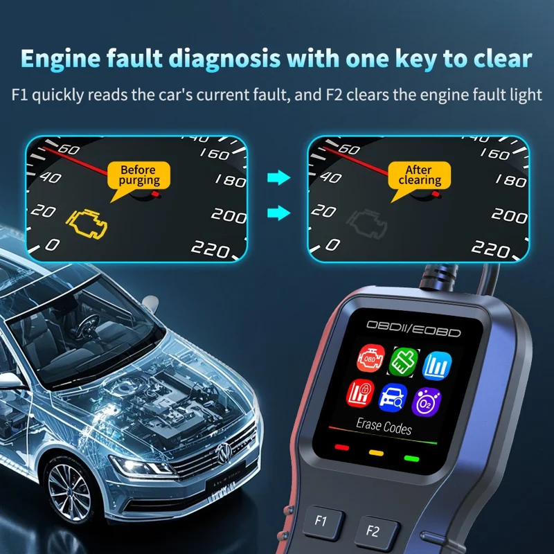 K1 bil OBD2 diagnostic scanner med farverig LCD-skærm 36600 motorkode ryddet værktøj til aflæsning af realtidsdata - Sort