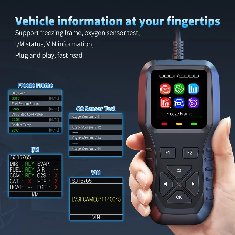 K1 bil OBD2 diagnostic scanner med farverig LCD-skærm 36600 motorkode ryddet værktøj til aflæsning af realtidsdata - Sort