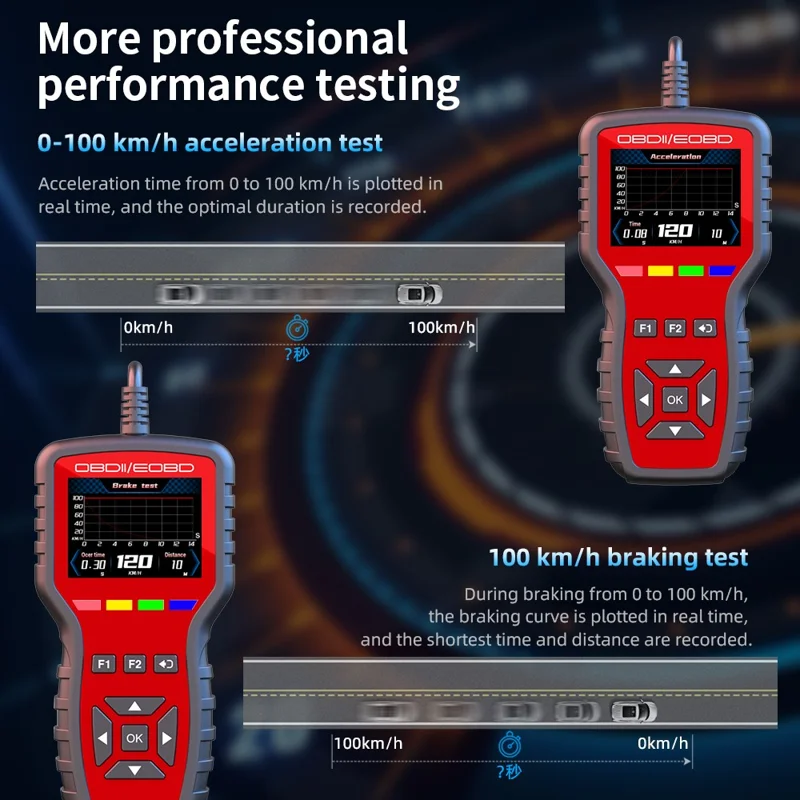 K2 OBD2 bil diagnostic scanner 40000+ koder farveskærm motor fejlkode reader clear tool - rød