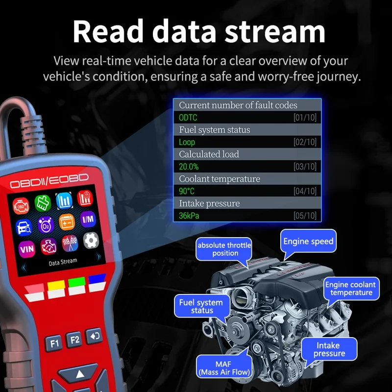K2 OBD2 bil diagnostic scanner 40000+ koder farveskærm motor fejlkode reader clear tool - rød